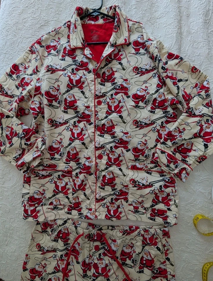 Conjunto de pijama de franela 100 % algodón deportivo de Papá Noel vintage Nick and Nora excelente Navidad Foto 2 de 4