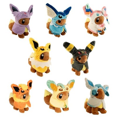 Pokemon Eevee Cosplay Poncho Plush Bundle 8pcs Eeveelution Plush Toys Set