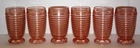 SIX {6} HOCKING GLASS MANHATTAN PINK 5 1/4" RIBBED BUBBLE FOOTED TUMBLERS