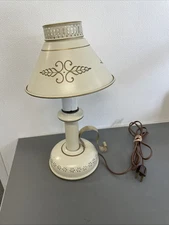 Vintage Tole Table Lamp, Off White, 13” , Works Read!