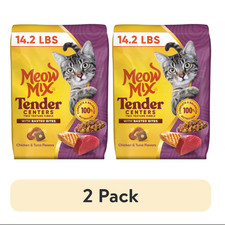  2 pack Meow Mix Tender Centers Dry Cat Food, Chicken  Tuna Flavors 14.2lb Bag