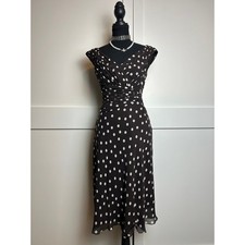 Adrianna Papell 100% Silk Western Polka Dot Dress 10P Chocolate Brown Midi