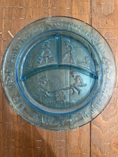 Vintage Child's 2 piece Set Tiara/Indiana turquoise Nursery Rhyme Plate And Bowl