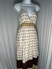 Ash & Sara Adjustable Straps, Maxi Dress, Geometric Pattern, White Brown, Size L