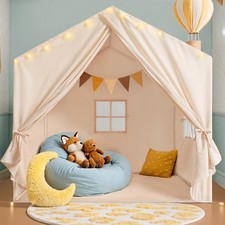 Kids Tent, Play Tent with Star Lights Large Tents 2 Windows-Beige -USA