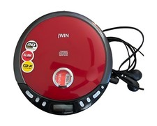 jWIN JX-CD335RED Slim Portable CD Player, Headphones, Red