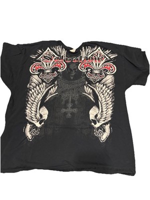 Affliction Salvation Emo Goth Cyber Grunge Vintage Cross Blue Shirt Size 3XL