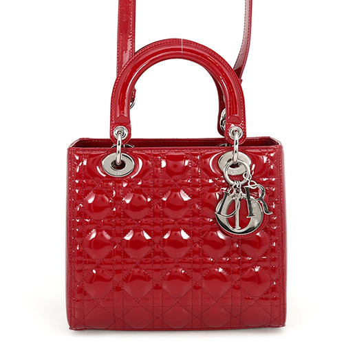 Christian Dior Christian Lady Cannage Medium Patent Bag VRB44551 Red #TZB750