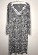 Carole Hochman Heavenly Soft Long Nightgown Gray Floral w/ Pockets Size PM
