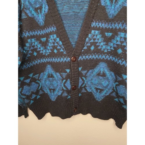 Vintage Method Sweater Mens Large Geometric Abstract Blue Cardigan 1980s Large - Picture 3 of 12