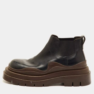 Bottes Chelsea plateforme cheville en cuir noir Bottega Veneta taille 38 - Photo 1/4