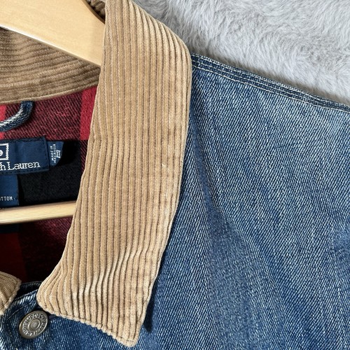 Vtg Ralph Lauren Polo Jacket Adult XXL Denim Corduroy Collar / Red Flannel Lined - Picture 13 of 17