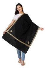 Kashmiri Handmade Scarf, Gold Tilla Hand Embroidered Indian Purewool Stole