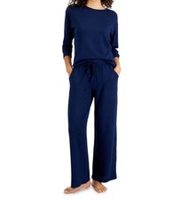 Jenni Women's 2-Piece Solid Cozy Ribbed Knit Pajama Set, Navy Blue Sail, Small