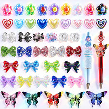 43 Pcs Fancy Focal Beads for Pens, Acrylic Focal Bead with Flower Beads Bow Bead