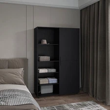 Eco Black Two-Door Armoire: Compact Bedroom Wardrobe with Rod & Shelves