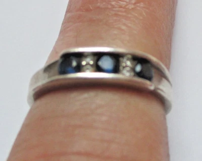 Ancienne bague en Argent poinçon 925 Taille 54 saphir bleu bijou vintage 2900 - Photo 1/4