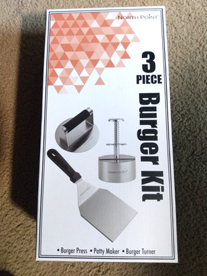 New North Point 3 Piece Stainless Steel Burger Kit with Press, Maker, Turner