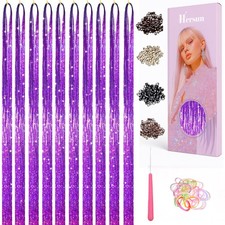 Purple Fairy Hair Tinsel 10 Packs 3000 Strands 48in With Tools