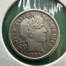 US Silver Barber Dime 1908 Great condition