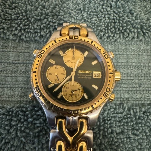 Vintage Seiko Chronograph Sports 100 Quartz Watch 7T32-6C09