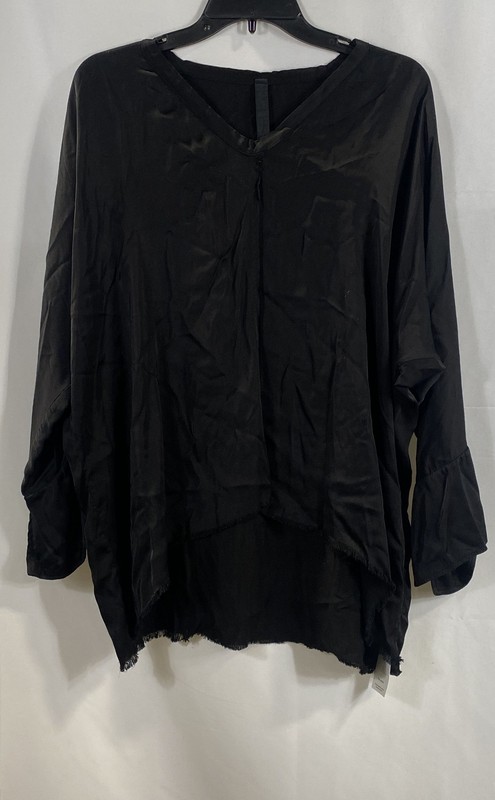 Jaga Women's Black Raw Frayed Hem Long Sleeve Tunic Top Rayon Sz XL