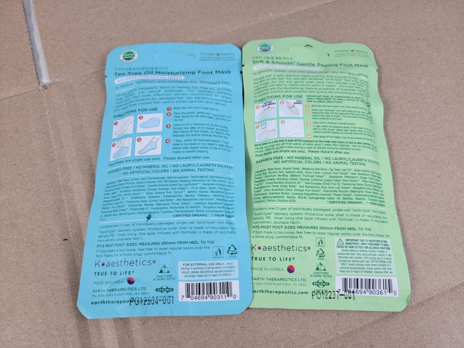 Earth Therapeutics Tea Tree Oil Moisturizing Gentle Peeling Foot Mask Lot of 2