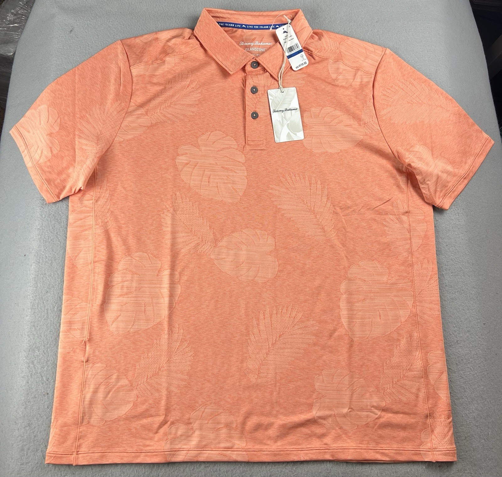 Tommy BAHAMA Island Zone Men’s Polo Shirt Delray Frond Daytona Peach Size XL NWT