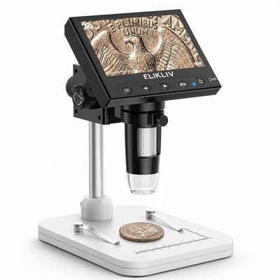 Digital Coin Microscope 1000x Magnification, 4.3'' LCD, 8 LED Lights, PC Compatib