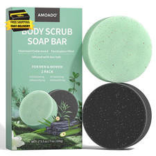 Exfoliating Body Scrub Soap Bar, 2 Pack Eucalyptus Charcoal Soaps, Dead Sea-Sa