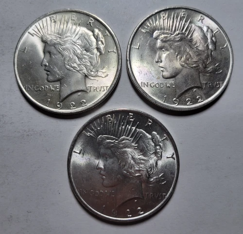 1922-P PEACE Silver $1 Dollar ~ Brilliant Uncirculated 3-Coin Set ~ BUnc Lot ~