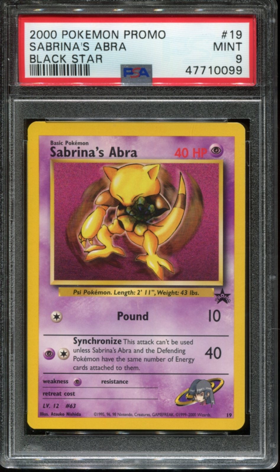 NICE 2000 POKEMON PROMO BLACK STAR #19 SABRINA'S ABRA PSA 9