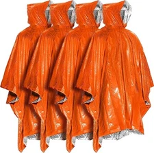 Survival Poncho & Mylar Blanket - Retains 90% Heat for Camping