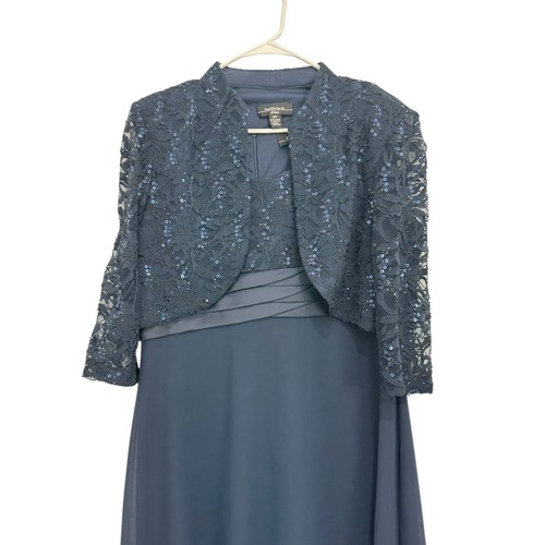 R&M Richards Women 14P Navy Blue Sequin Lace Jacket & Sleeveless Gown Formal Set - Picture 19 of 19