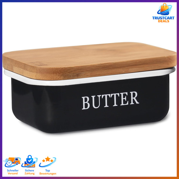 Butterdose Mit Holzdeckel FüR 250G Butter Multifunktional Schwarz Bambus-image