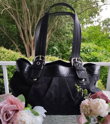 Coach LARGE F13748 Vintage Black Soho Signature C Canvas & Patent Leather Tote