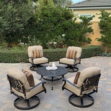 Elisabeth 5 Pc Cast Aluminum Seating Set Swivel Rocker Chairs in Antique
