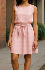 GAP Pink Wave Print Sleeveless Belted Dress XL Rayon Lined Back Zip Pockets