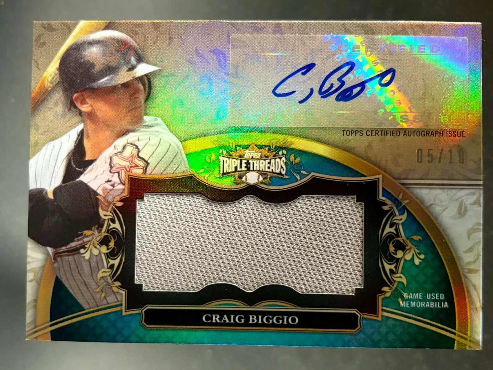 2013 TRIPLE THREADS CRAIG BIGGIO GAME-USED PATCH AUTO AUTOGRAPH #D 05/10