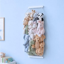 Stuffed Animal Storage Wood Soft 1 Pack-wooden bar, white Board+white Rope