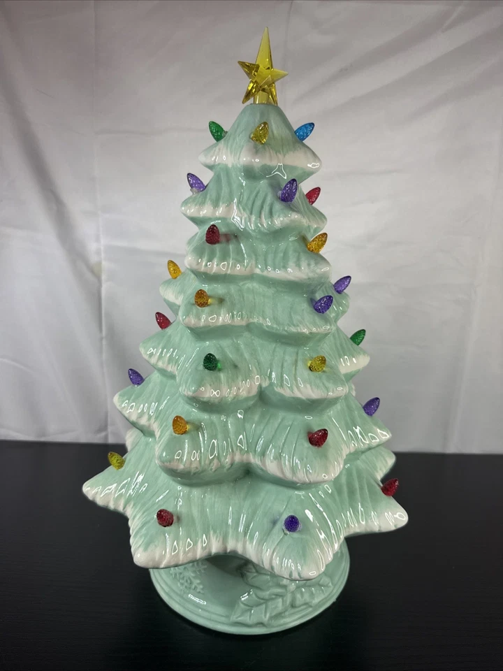 Mr. Christmas 16” LED Retro Nostalgic Ceramic Christmas Tree- Teal- Light Up - Image 2 of 4