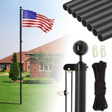 25 Ft Aluminum Flag Pole Kit Halyard Pole with 2 Pcs 3'X5' US Flag Heavy Duty
