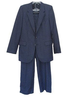 Vintage YSL Yves Saint Laurent 3 Piece Gray Blue Stripes Men Suit