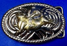 Small Vintage Cowboy Saddle Bronc Western Two Tone Kids Belt Buckle