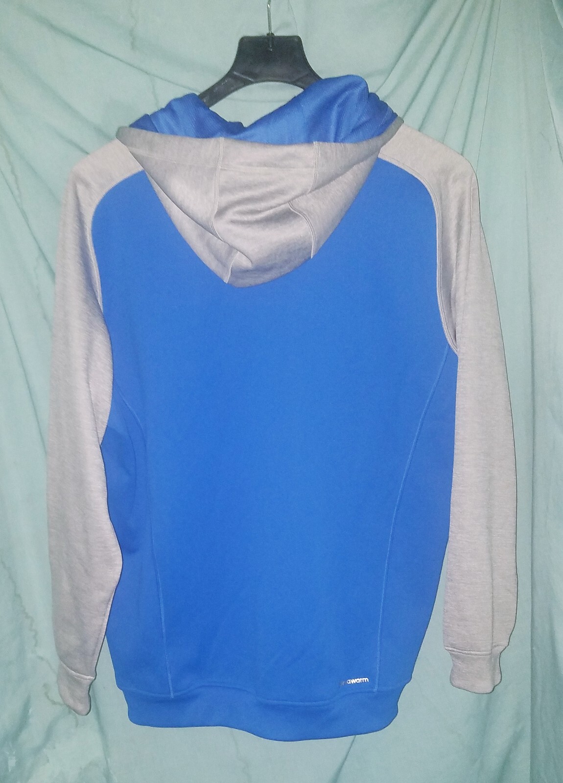 Blue And Grey Adias Pullover Zip Up Sweatshirt Hoodie w Drawstring Closure