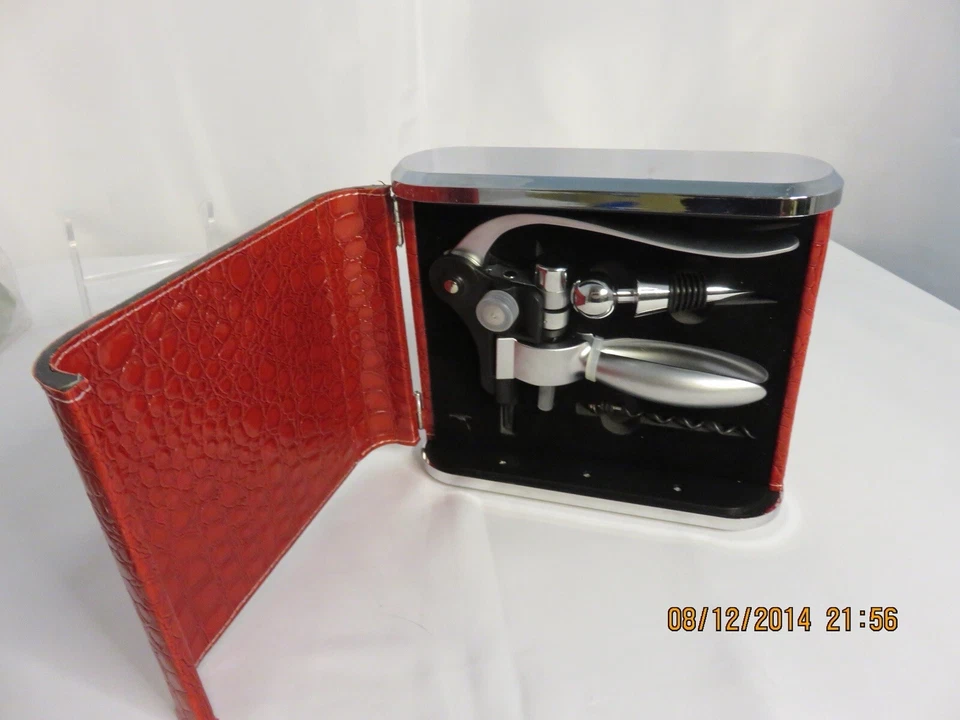 Nuevo Juego de "Sacacorchos Vino, Abridor de Botellas, Herramientas de Barra, En Estuche Rígido Rojo/NUEVO Foto 2 de 4