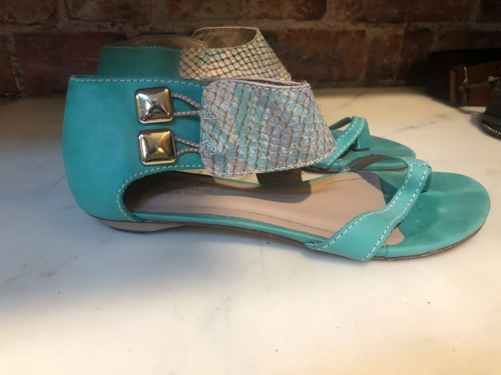 Biondini Sandals Ankle Strap Turquoise Green u0026 Reptile Women's Size 7 | eBay