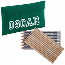 Personalised Pencil Case with12 Embossed Colouring Pencils 12 HB Pencils Bottle