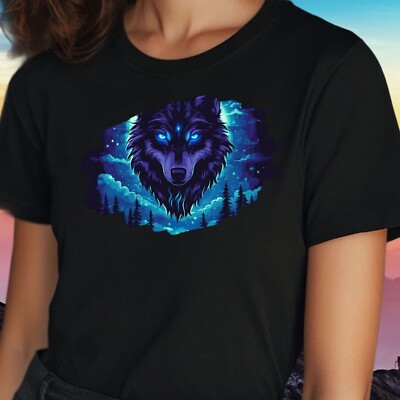 Women's Mystical Wolf Motif Cotton T-Shirt Size S to 3XL