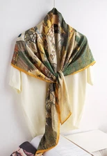 100% Silk 41" large Square satin Scarf Women Shawl Wrap yellow green MY173-12
